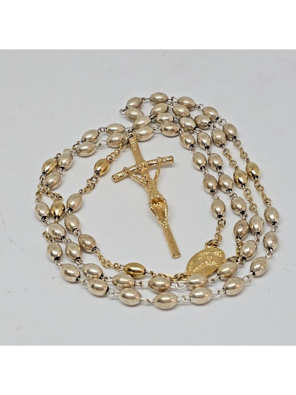 Silver Gold Tone Catholic Rosary Metal Beads